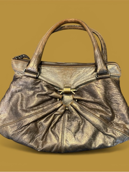 Salvatore Ferragamo Handbags - Salvatore Ferragamo Metallic Bronze Gathered Shoulder Bag